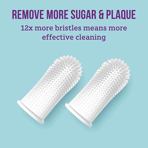 360º Bristle Silicone Baby Finger Toothbrush, 100% BPA Free for Toddlers and Infants 3 Months and Up, Full Surround Design for Teeth and Gum Cleaning; 2 Sets of Finger Brushes – Clear