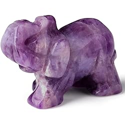 2 Amethyst Elephant Decor Healing Crystal Cute Polished Natural Stone Hand-Carved Big Purple Sculpture Statue Figurines Gemstone Energy Hippie Home Room Office Desk Decoration Gifts for Women Men