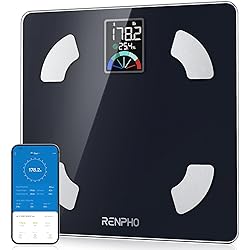 RENPHO Scale for Body Weight and Fat, Digital Bathroom Weight Scale with Large Colored LCD Display, High Accurate Smart Bluetooth BMI Elis 1 Body Fat Scale, Body Composition Analyzer with App, 400lbs