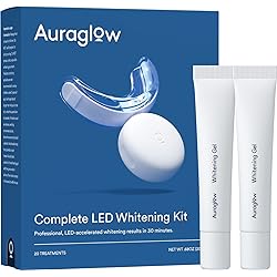 Auraglow Teeth Whitening Kit with LED Light, 35% Carbamide Peroxide Gel, 20 Whitening Treatments, 2 10mL Whitening Gel Syringes