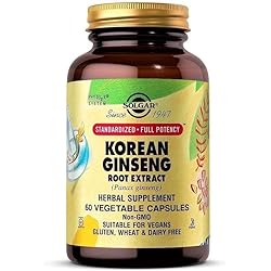 Solgar Korean Ginseng Root Extract, 60 Vegetable Capsules - Immune Support - Standardized, Full Potency SFP - Non-GMO, Vegan, Gluten Free, Dairy Free, Kosher - 60 Servings