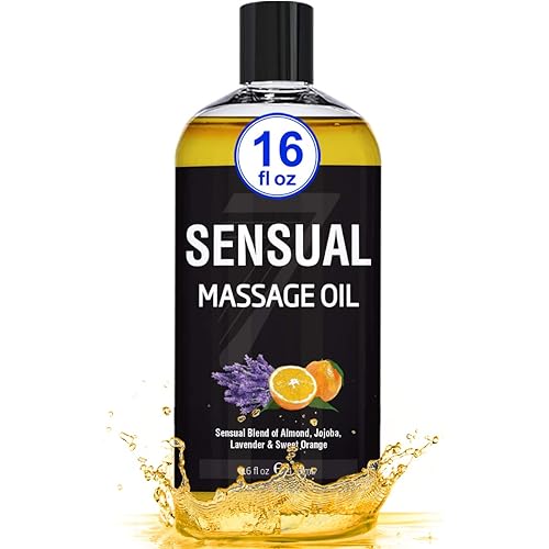 New Sensual Massage Oil for Massage Therapy & Couples Massage - Big 16oz Bottle - Massage Oil That Relaxes The Body & Mind - Sensual Blend of Almond, Jojoba, Lavender, Sweet Orange & Vitamin E