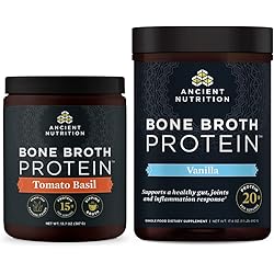 Bone Broth Protein Powder, Tomato Basil, 15 Servings Bone Broth Protein Powder, Vanilla, 20 Servings by Ancient Nutrition