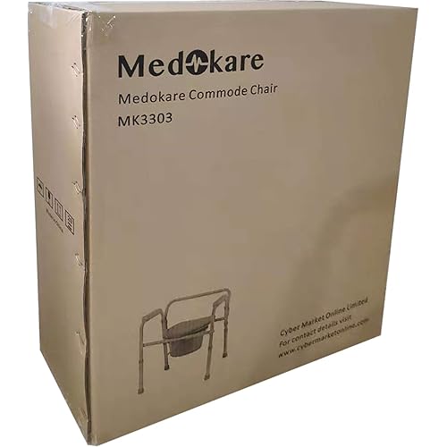 Medokare Foldable Bedside Commode Chair - Heavy-Duty Steel Commode Seat, Bedside Potty Chair for Adults, Medical Handicap Toilet Seat with Handles and Bucket