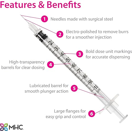EasyTouch U-100 Insulin Syringe with Needle, 29G 1cc 12-Inch 12.7mm, Box of 100