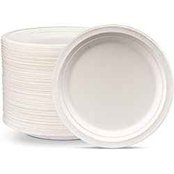100% Compostable 9 Inch Heavy-Duty Paper Plates [125 Pack] Eco-Friendly Disposable Sugarcane Plates