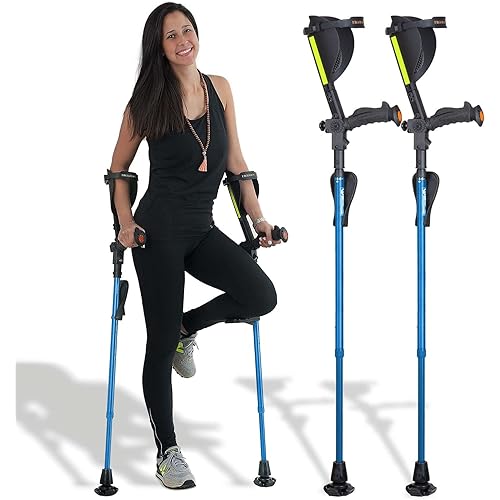 Ergobaum® Prime 7TH Generation by Ergoactives. 1 Pair 2 Units of Ergonomic Forearm Crutches - Adult 5' - 6'6'' Adjustable Blue