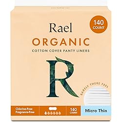 Rael Organic Cotton Cover Panty Liners - Everyday Freshness, Daily Panty Liners, Chlorine Free, Unscented Micro Thin,140 Count