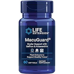 Life Extension Macuguard Ocular Support with Saffron & Astaxanthin - with Lutein, Meso-Zeaxanthin - Eye Health Supplement – Once-Daily, Non-GMO, Gluten-Free - 60 Softgels