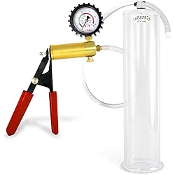 LeLuv Ultima Men's Enlargement Vacuum Pump Red Padded Handle with Rubber Protected Gauge 12 inch Length Kit - 2.875 inch Cylinder Diameter