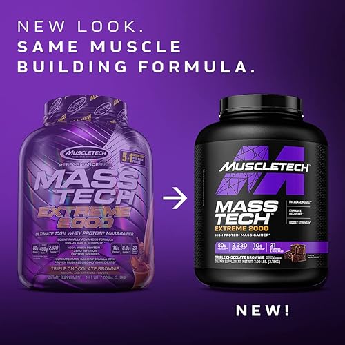 Mass Gainer Protein Powder | MuscleTech Mass-Tech Extreme 2000 | Muscle Builder Whey Protein Powder | Protein Creatine Carbs | Max-Protein Weight Gainer for Women & Men | Chocolate, 7 lbs