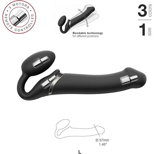 strap-on-me | Vibrating Bendable Strap-On | 3 Stimulation Zones Motors | Remote Control with LED | Shape Memory Technology | No Harness Needed | Reddot Award 2019 Winner - Size L - Black