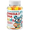 Omega 3 Gummies for Kids & Toddlers with Omega 6 & 9 90 Count DHA Children Brain Supplement for Heart and Vision Support – No Fish Oil and Gluten Free Immune Health Plant Based Fiber Chewable