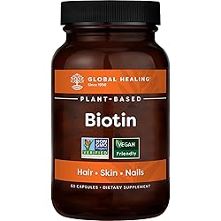 Global Healing Biotin Vitamin B7 Supplement Vitamins with Organic Sesbania Extract to Support Radiant Skin, Stronger Nails, and Healthy, Thicker Hair Growth for Men & Women - 2500mcg, 60 Capsules