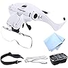 TMANGO Head Mount Magnifier with LED Lights, Rechargeable Headset Magnifying Glasses for Close Up Work, Interchangeable Bracket and Headband for Watch Repair, Jewelry, Arts & Crafts or Reading Aid