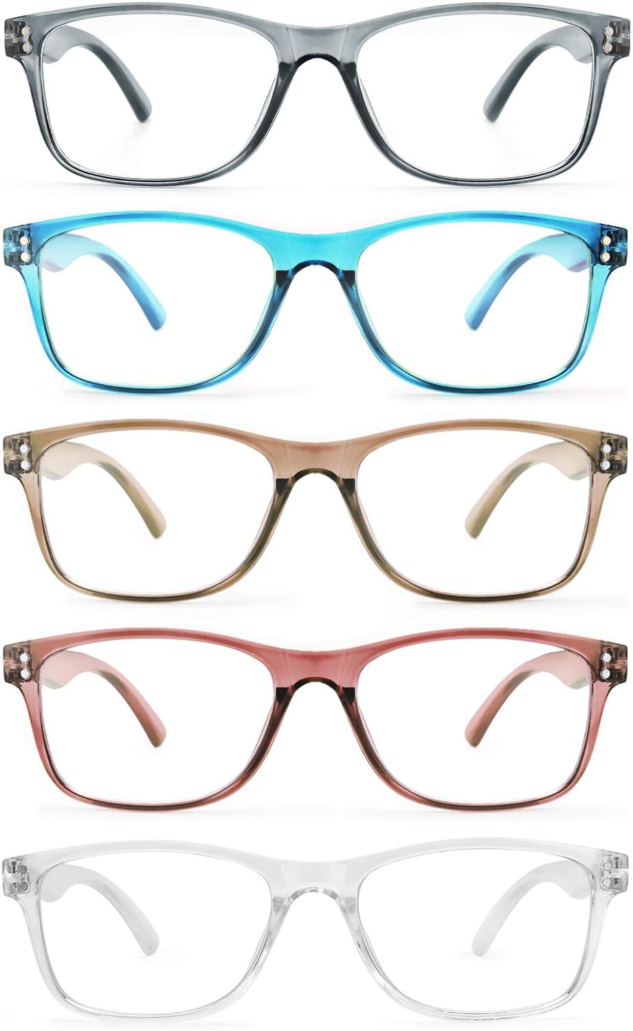 Fetrrc Reading Glasses Blue Light Blocking Computer Readers for WomenMen, Anti GlareFatigue Clear Square Eyeglasses 5 Pairs