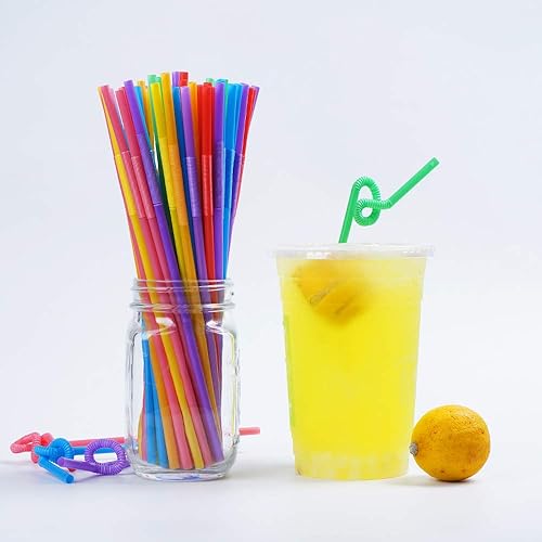 200 Pcs Colorful Plastic Long Flexible Straws.0.23'' diameter and 10.2" long
