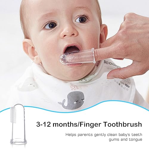 3 in 1 Baby Training Toothbrush Set - Infant to Toddler Toothbrush Oral Care Silicone Toothbrush for Baby - Food Grade Silicone,Extra Soft Bristles,Perfect for 0-24 Months3-Pack,Blue