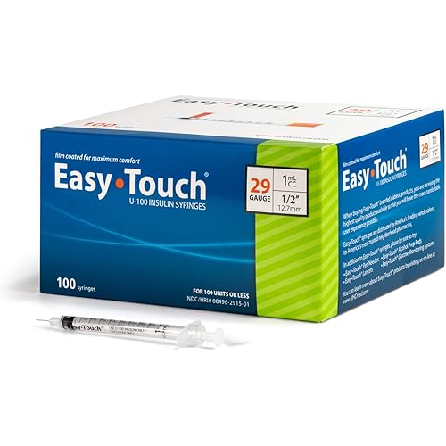 EasyTouch U-100 Insulin Syringe with Needle, 29G 1cc 12-Inch 12.7mm, Box of 100
