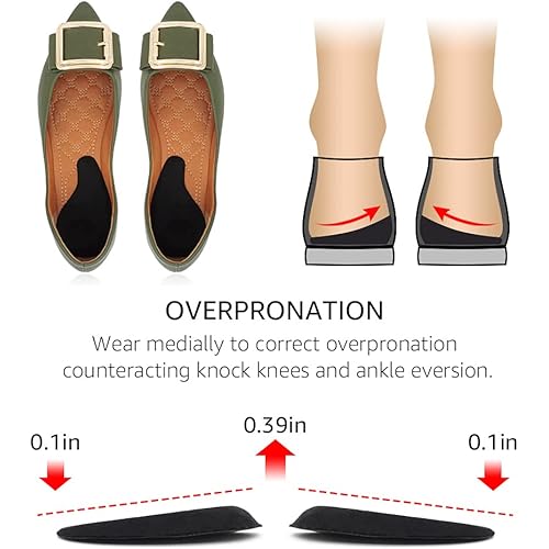 Dr. Shoesert Supination & Overpronation Shoe Insoles, Medial & Lateral Heel Wedge Corrective Gel Inserts for Men and Women Black - Upgraded, 1 Pair