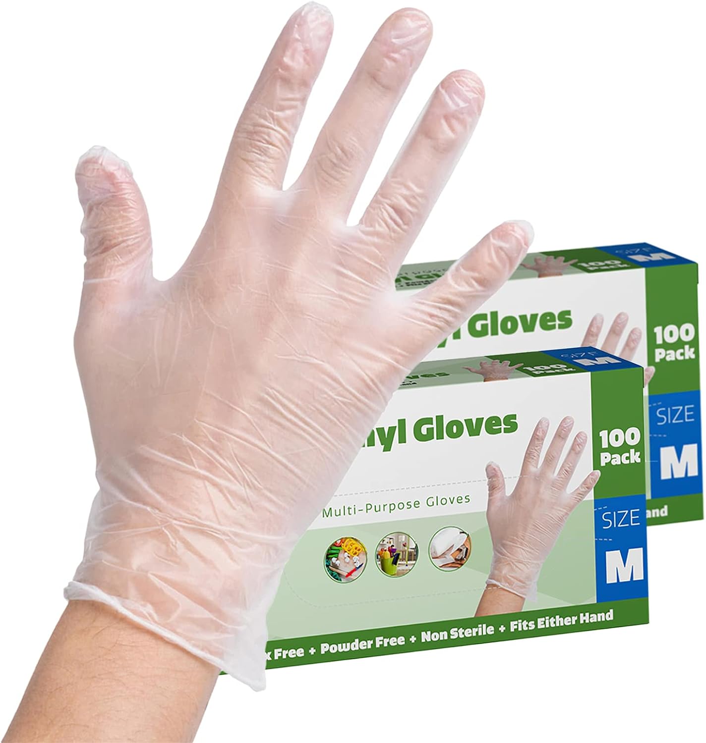 200 Pack] Clear Powder Free Vinyl Disposable Plastic Gloves