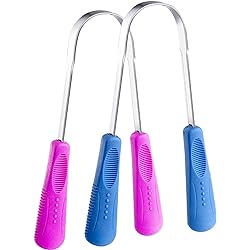 Tongue Scraper with Travel Case, Professional Tongue Scrapers for Adults and Kids Medical-grade Stainless Steel Flexible Metal Tongue Cleaner Kit [ Upgraded Version ] - Pack of 2