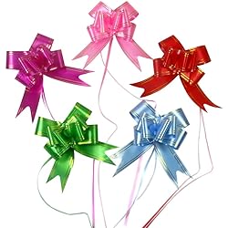MERRIPARTY 50pcs Large Pull Bows,Gift Wrapping Butterfly Knot,Present Basket Wrapping Bow Tie,String Bow with Ribbon, Wedding and Valentine Days Decoration Gold Thread Style