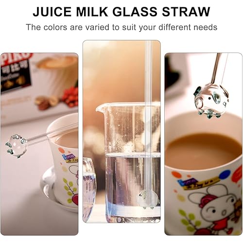 Cabilock 2Pcs Milk Straws Glass Drinking Straw Piggy Style Reusable Straight Straws Heatproof Glass Straw for Water Milk Coffee Tea tumblers Straw Beverage Beverage Straws
