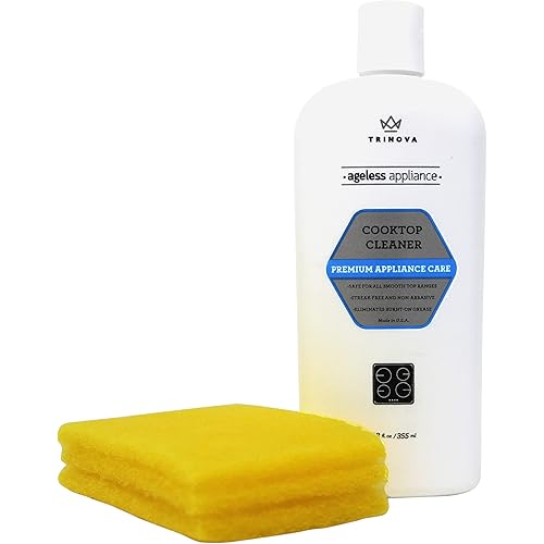 TriNova Premium Cooktop Cleaner and Scrubbing Pads. Best Cleaning Kit for Smooth Top Ranges & Stoves of Glass, Ceramic. Non-Abrasive and Scratch Free scouring sponges with Cream Formula 12oz