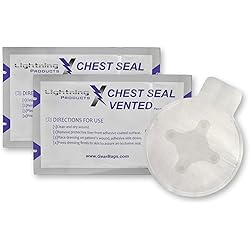 Lightning X Vented Chest Seal, Twin Pack, 6" x 6" Occlusive Emergency Trauma Dressing for Open Chest Wounds, Accessory for IFAK & EMT First Aid Kits - 2 Pack