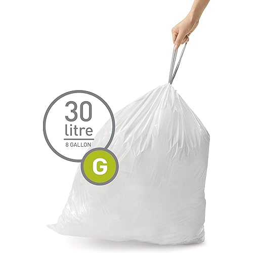 simplehuman Code G Custom Fit Drawstring Trash Bags in Dispenser Packs, 60 Count, 30 Liter 8 Gallon, White
