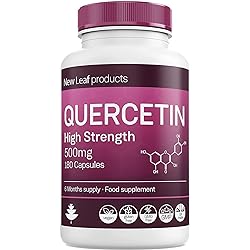 Quercetin 500mg High Strength Antioxidant Supplements 6 Months Supply 180 Vegan Pure Quercetin Capsules Easy to Swallow - One A Day - Gluten Free & Non-GMO, Made in UK by New Leaf
