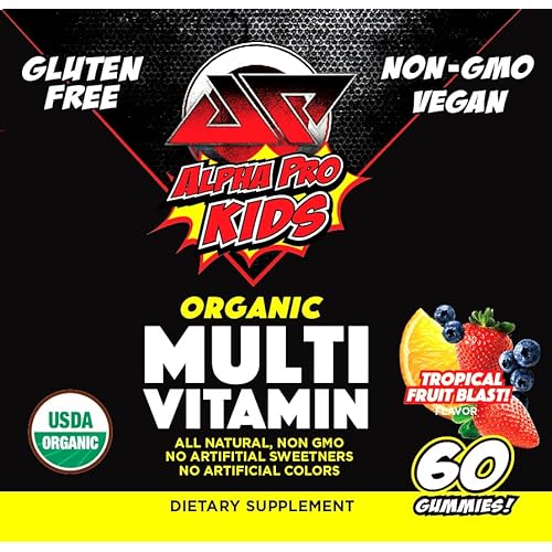 Children's Organic Multi Vitamin Gummies Vitamin D C Zinc Alpha Pro Kids NO Artificial Sweeteners Colors Gelatin Non GMO Gluten Free Vegan Made from Organic Fruit Vegetable Juice 60 Gummies