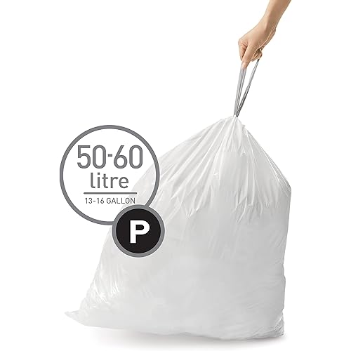 simplehuman Code P Custom Fit Drawstring Trash Bags in Dispenser Packs, 60 Count, 50-60 Liter 13-16 Gallon