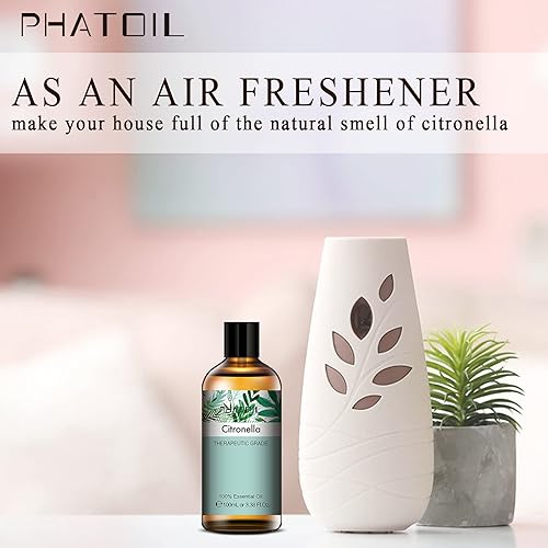 PHATOIL 100ML Citronella Essential Oil, Aromatherapy Essential Oils for Diffuser, Humidifier, Relax, Perfect Gifts, Huge 3.38fl.oz Bottle
