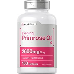 Evening Primrose Oil Capsules 2600mg | 150 Softgels | Hexane and Solvent Free Pills | Cold Pressed Supplement with GLA | Non-GMO, Gluten Free | by Horbaach