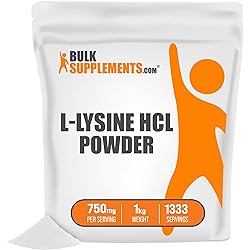 BulkSupplements.com L-Lysine HCl Powder - Amino Acid Lysine - L-Lysine 500mg Powder - Lysine Supplement - L Lysine Powder - L-Lysine for Cats - Lysine for Cats Powder 1 Kilogram - 2.2 lbs