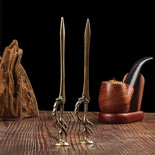 2 in 1 Tobacco Pipe Tamper Tool - Unique Copper Pipe Pokers Reamer - Fashion Carved 6 Holes Smoking Pipe Cleaner Accessories Decorations Bronze