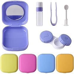 sansheng 5 pack Contact Lens Case Kit,，contact case holder，contact lens fixed lens box, blue, purple, green, rose red, yellow