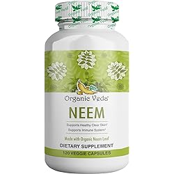 Organic Veda Neem Capsules – Non-GMO Herbal Supplement Made with Pure Organic Neem Leaf for Healthy Clear Skin and Immune System – 120 Veggie Capsules