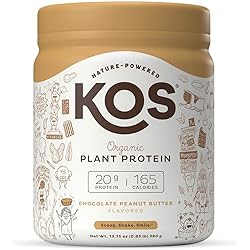 KOS Organic Plant Based Protein Powder, Chocolate Peanut Butter - Delicious Vegan Protein Powder - Gluten Free, Dairy Free & Soy Free - 0.85 Pounds, 10 Servings