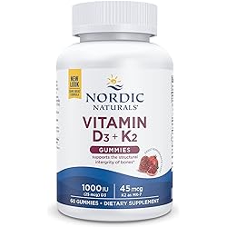 Nordic Naturals Vitamin D3 K2 Gummies, Pomegranate - 60 Gummies - 1000 IU Vitamin D3 45 mcg Vitamin K2 - Great Taste - Bone Health, Promotes Healthy Muscle Function - Non-GMO - 60 Servings