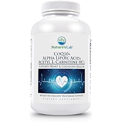 Nature's Lab CoQ10 Alpha Lipoic Acid Acetyl L-Carnitine HCl - Supports Heart and Cognitive Health - 60 Capsules 1 Month Supply