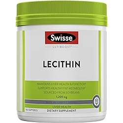 Swisse Soy Lecithin 1200mg Softgels Capsules | Maintains Liver Health and Function | Supports Fat Metabolism | Choline Lecithin Supplement 1200 mg | 180 Softgels