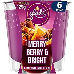 Glade Scented Candle, Air Freshener Wax Candle for Aromatherapy, 129 g, 30 Hour Burn Time, Merry Berry & Bright, 6 Candles