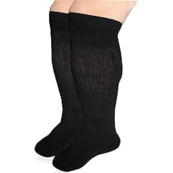 Extra Width Diabetic Socks for Lymphedema, Bariatric Non Binding Knee High Sock for Swollen Edema Cast Feet Mens and Womens Legs, Slouch Boot Socks 2 Pairs