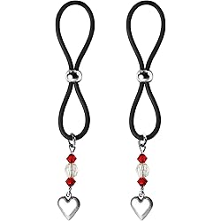 Bijoux De Nip Nipple Halos Heart Charm Red & Black Beads Silicone Band, 1.5 Ounce
