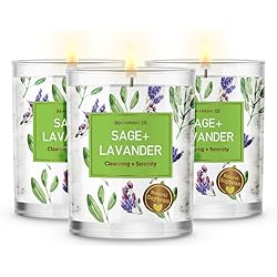 MAGNIFICENT 101 Pure Sage Lavender Smudge Set of 3 Candles for House Energy Cleansing, Banish Negative Energy I Purification and Chakra Healing - Natural Soy Wax Candles for Aromatherapy