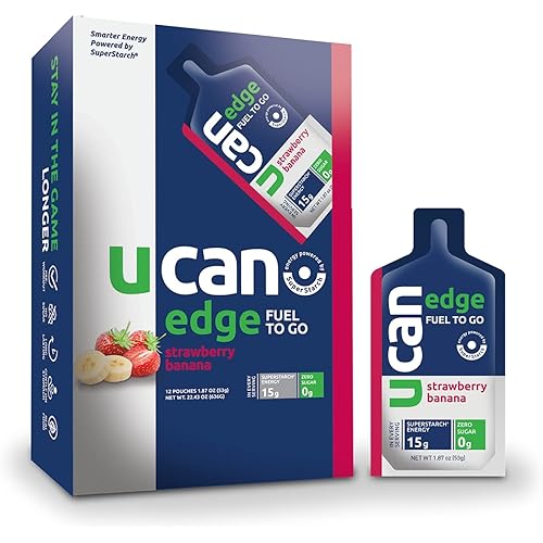 UCAN Edge Energy Gel, Strawberry Banana Flavor 12, 2 Ounce Packets, Endurance Supplements for Running, Training, and Cycling, Sugar-Free, Vegan, Keto