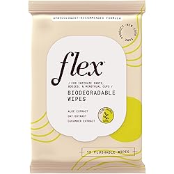 Flex Wipes | Flushable Feminine Wipes for Bodies & Menstrual Cups | Safe for Use on Intimate Areas | OBGYN-Recommended | 4 Packs x 12-Count